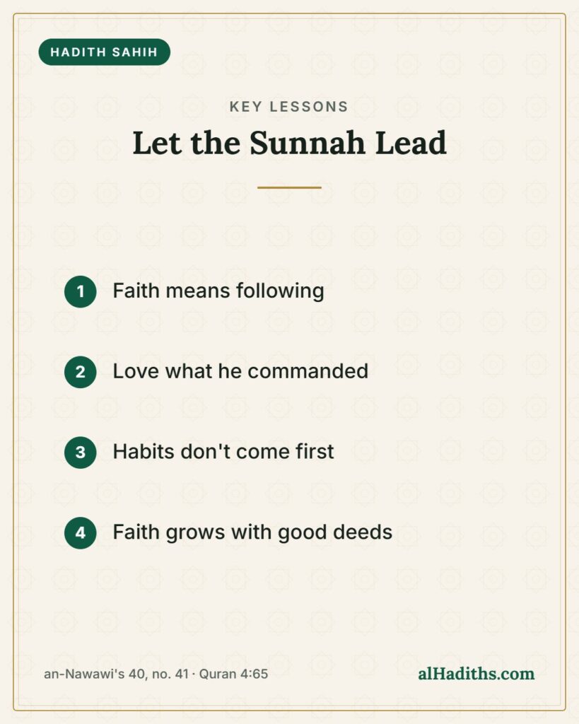 Let the Sunnah Lead – key lessons card, an-Nawawi's 40, no. 41 · Quran 4:65