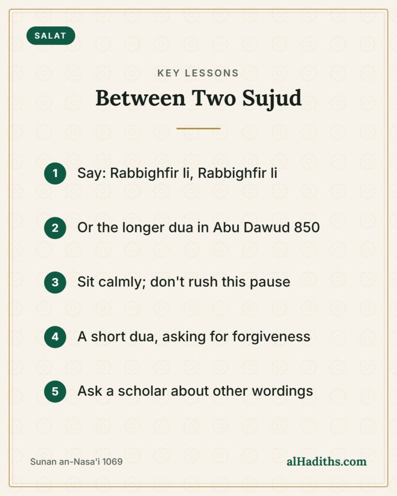 Between Two Sujud – key lessons card, Sunan an-Nasa'i 1069