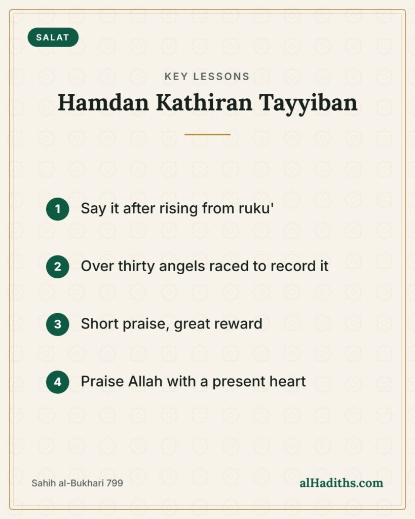 Hamdan Kathiran Tayyiban – key lessons card, Sahih al-Bukhari 799