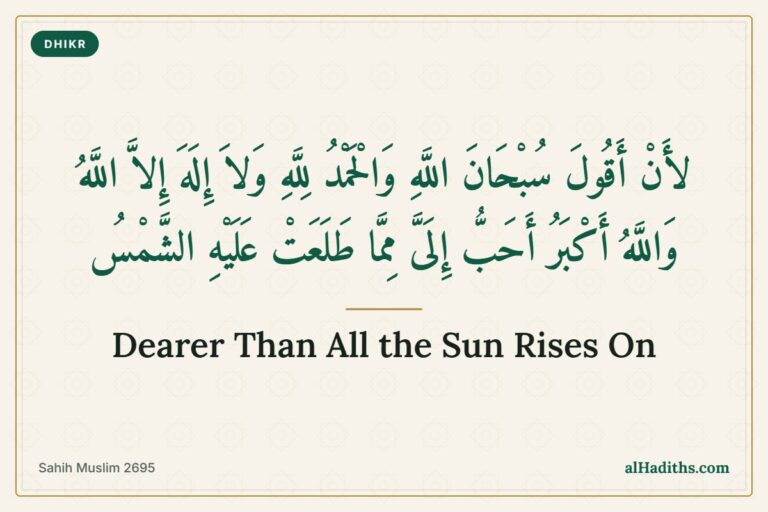 Saying Subhanallah, Alhamdulillah, La ilaha illallah, Allahu Akbar is dearer to me than all the sun rises on, Sahih Muslim 2695