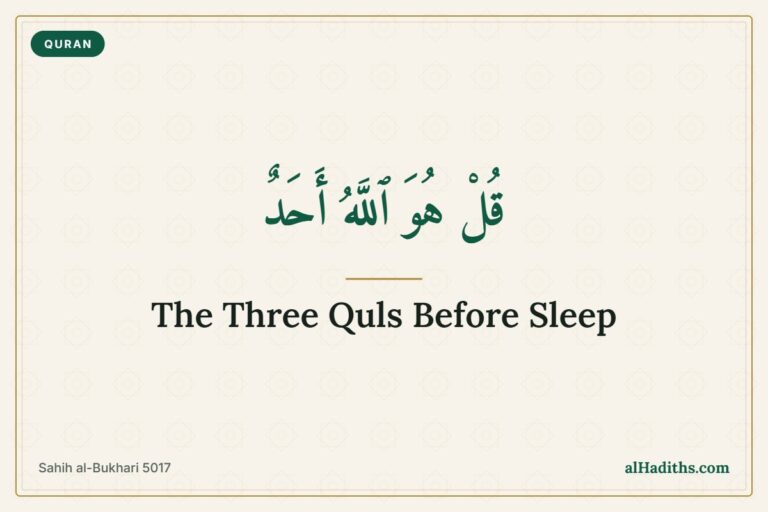 Surahs to recite before sleeping – the three Quls, Sahih al-Bukhari 5017
