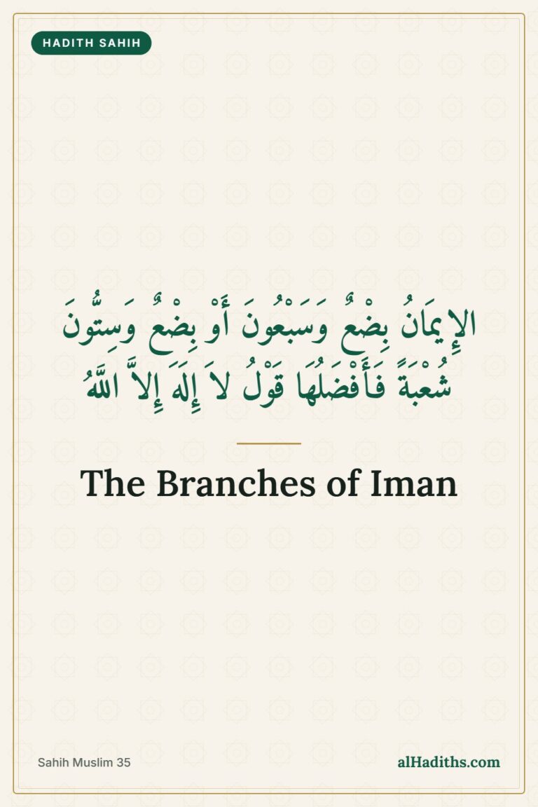 Iman Has Over Seventy Branches: The Highest and the Lowest – Pinterest pin, Sahih Muslim 35